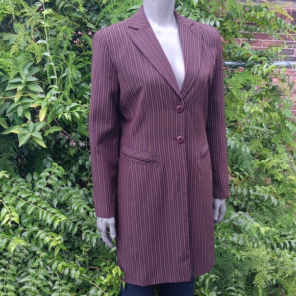 LARRY LEVINE CLASSICS LADIES BROWN PIN-STRIPED VINTAGE LIGHT OVERCOAT - Picture 6 of 17